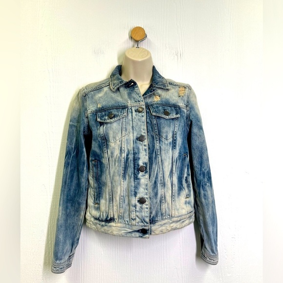 Express - Distressed Button Up Stonewashed Long Sleeve Jean Jacket Size XS - Picture 1 of 12